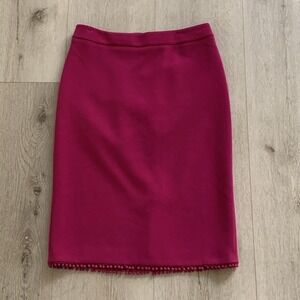 Ann‎ Taylor Pink raspberry Pencil Skirt size 0 trimmed classic elegant pencil